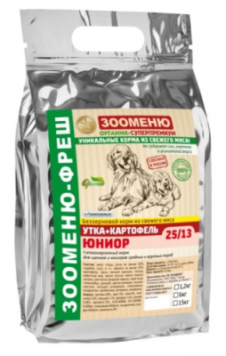 ЗООМЕНЮ ФРЕШ Юниор Утка+Картофель (25/13) 1,2кг
